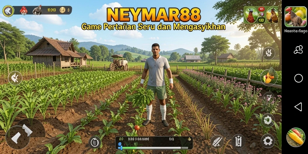 Tampilan gameplay menarik dari NEYMAR88 dengan berbagai aktivitas pertanian.