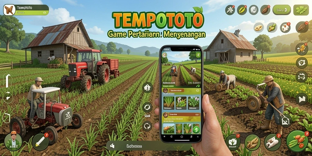 Screenshot utama TEMPOTOTO menampilkan gameplay Farming yang seru dan interaktif.