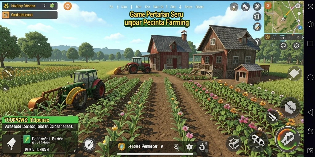 Tampilan gameplay seru dalam TOOPGWS saat bertani dan berinteraksi dengan hewan.